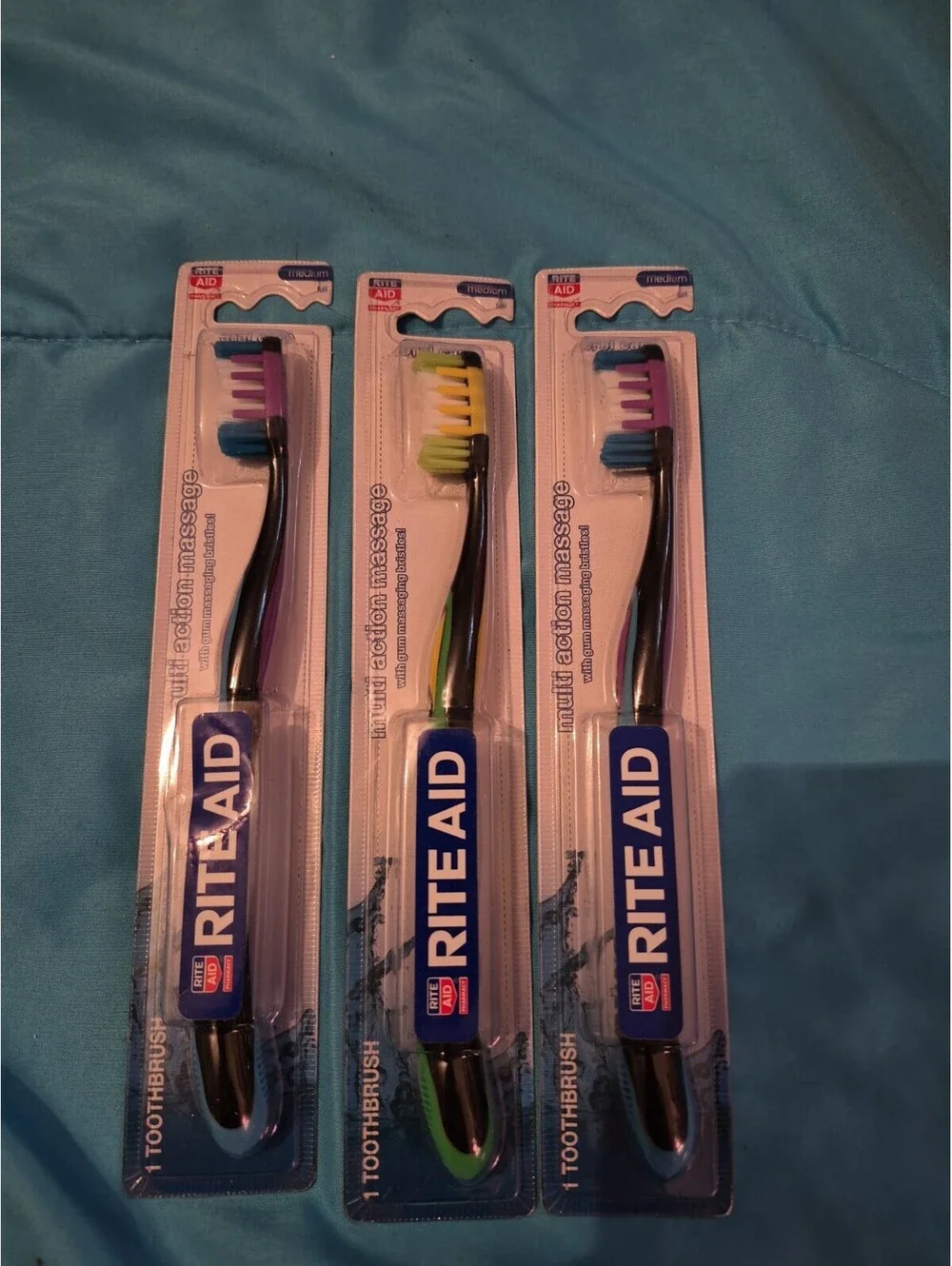 3 LOT Vintage Rite Aid Toothbrush NOS Adult Medium